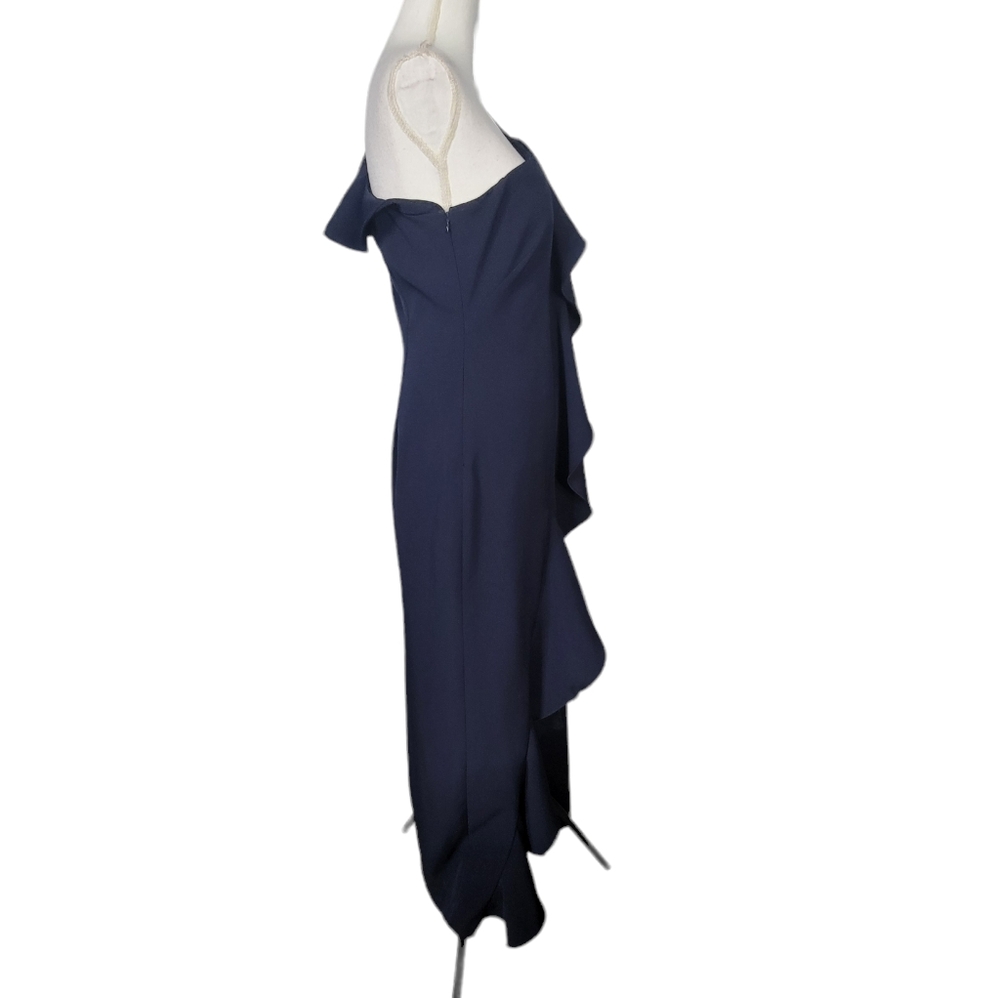 Eliza J Women's Dress Size 10 One Shoulder Ruffle Navy Maxi Gown Side - Picture 13 of 15